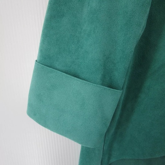 IC by Connie K | Teal Blue Faux Suede Asymmetrical Hem one button Jacket | Sz M - Picture 6 of 6